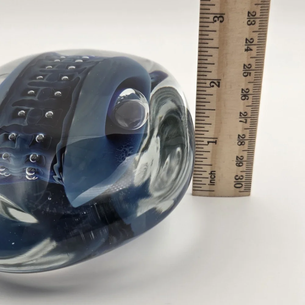 Robert Eickholt Blue/Black/Clear Reptile Series Mouth Blown Paperweight 1993